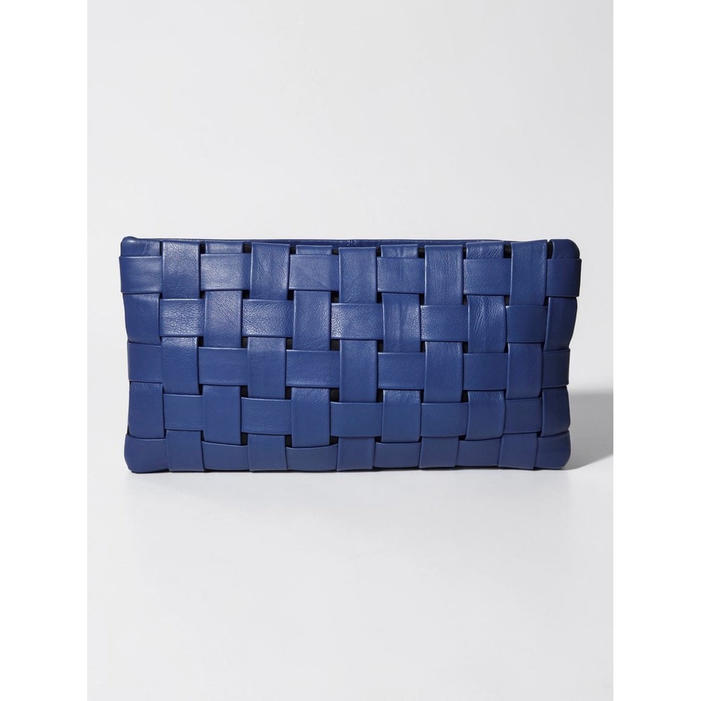 ASOS Blue Real Leather Basket Woven Clutch Bag Zip Top Envelope Purse NWOT